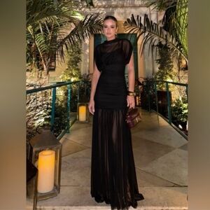Zara Black Sheer Maxi Dress with Draped Bodice